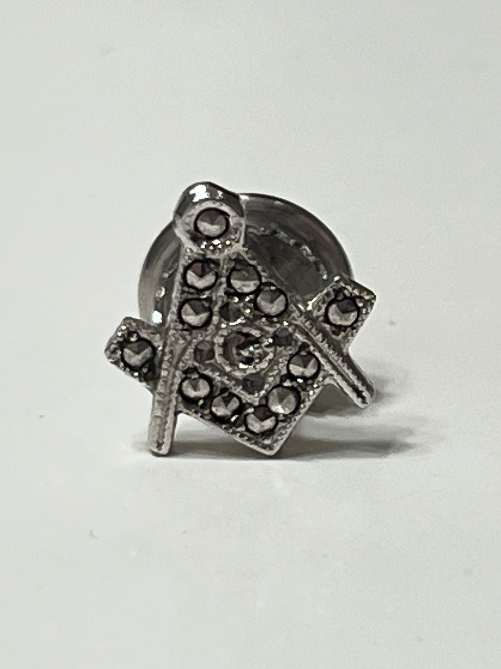 ARTEL Sterling Silver Masonic Lapel Pin/ Tie-Tac with Marcasite Crystal Accents